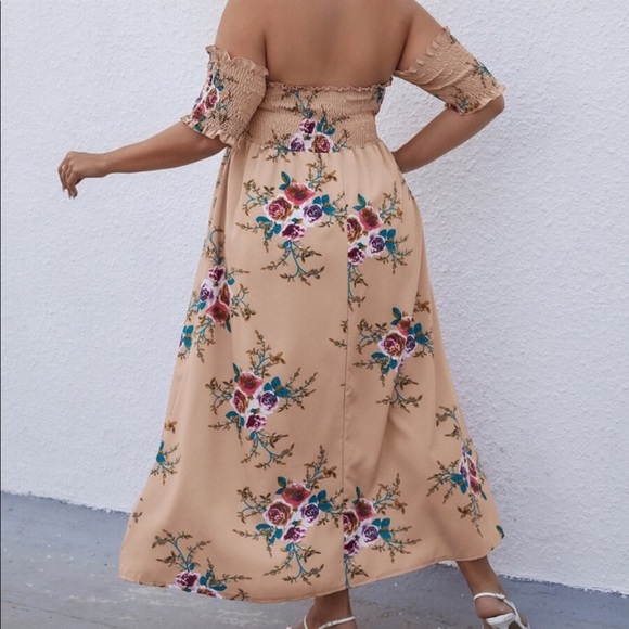 Boho Plus Size Floral Off The Shoulder High Low Dress - Picture 3 of 10